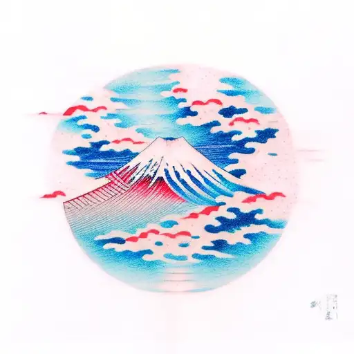 Japanese cloud with Mt Fuji tattoo design idea