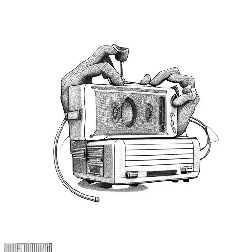 A phlebotomist holding a boombox playing 90s hits tattoo design idea