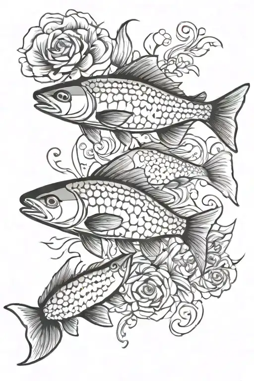 fish water salmon flowers tattoo design idea