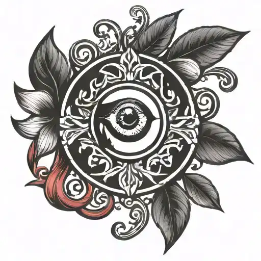 Design a tattoo blending the symbolism of the laurel wreath and red evil eye with a hip hop aesthetic tattoo design idea