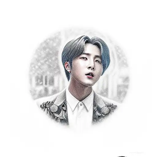 A portrait of a BTS member with a vintage car in the background tattoo design idea