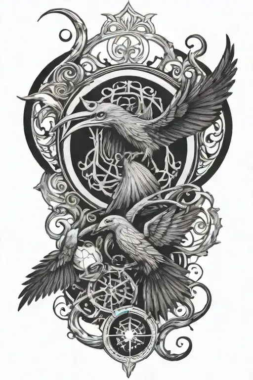 bad omens intertwined with symbols tattoo design idea