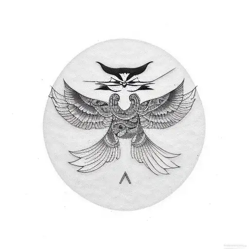A minimalist tattoo of a heron flyng sun tattoo design idea