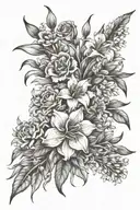 bouquet gladiolas, daffodils, aster, primrose flowers tattoo design idea