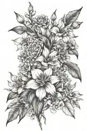 bouquet gladiolas, daffodils, aster, primrose flowers tattoo design idea