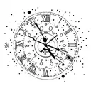 A clock striking midnight on December 31st, 2023, with fireworks bursting in the background tattoo design idea