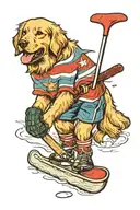 golden retriever playing ice hockey with lasagna tattoo design idea