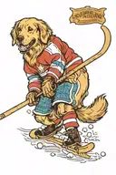 golden retriever playing ice hockey with lasagna tattoo design idea
