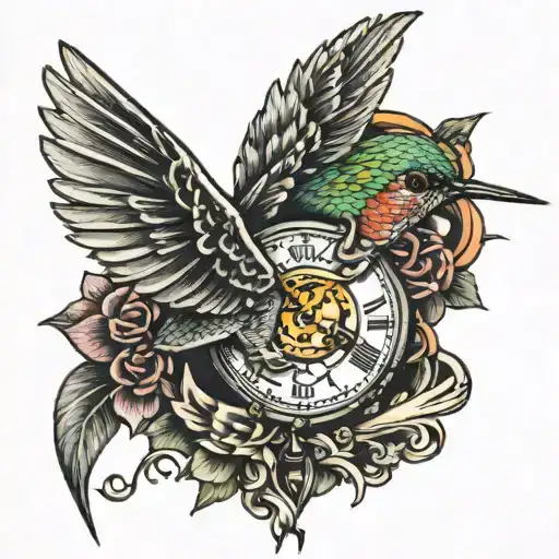 hummingbird broken pocket watch rip mom  tattoo design idea