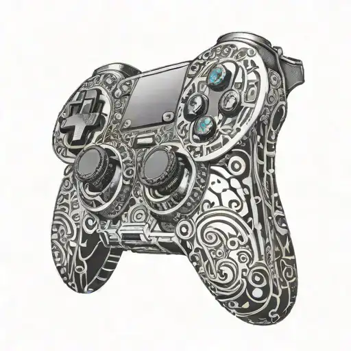 A gaming controller with intricate welding details tattoo design idea