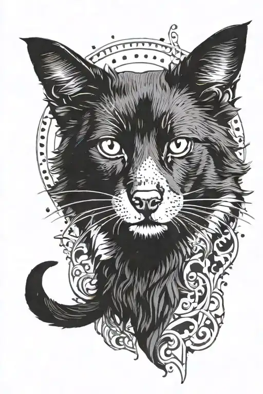 black cat with border collie mixed tattoo design idea