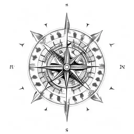 Viking compass with intricate sea creatures as the cardinal directions tattoo design idea