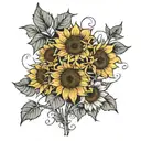 multiple sunflowers blooming, simple line, black and white  tattoo design idea
