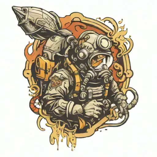 commercial diver underwater tattoo design idea