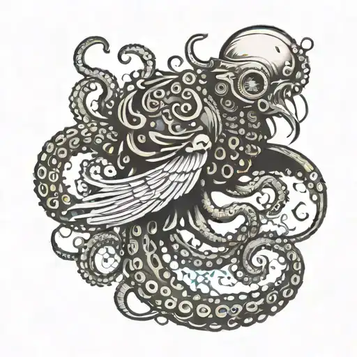 eagle commercial diver underwater octopus tattoo design idea