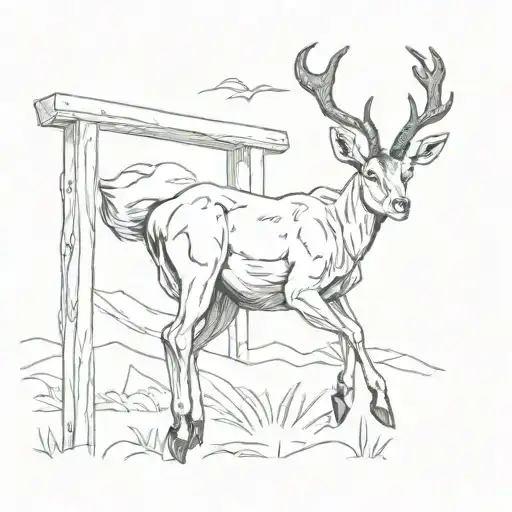 Create a sketch tattoo of a springbok leaping over a rugby goal post in an African landscape tattoo design idea