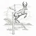 Create a sketch tattoo of a springbok leaping over a rugby goal post in an African landscape tattoo design idea
