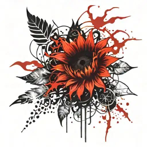 sunflower on fire tattoo design idea