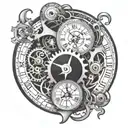 analog clock mechanism intertwined tattoo design idea