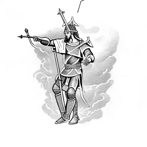 St George from the bible slaying the serpent dragon using a long spear weapon tattoo design idea