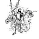 St George from the bible slaying the serpent dragon using a long spear weapon tattoo design idea