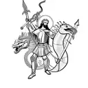 St George from the bible slaying the serpent dragon using a long spear weapon tattoo design idea