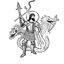 St George from the bible slaying the serpent dragon using a long spear weapon tattoo design idea