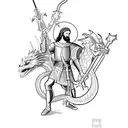 St George from the bible slaying the serpent dragon using a long spear weapon tattoo design idea