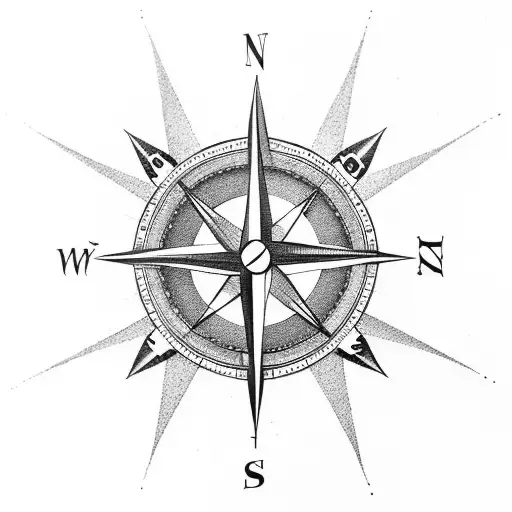 compass with a pair of sparrows and a pair of flint lock pistols tattoo design idea