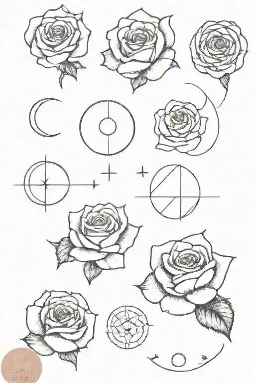 roses, lunar phases tattoo design idea