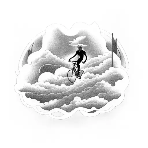 cyclist memorial tattoo with clouds and rays, heavenly tattoo design idea