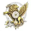 lion, eagle, clock face tattoo design idea