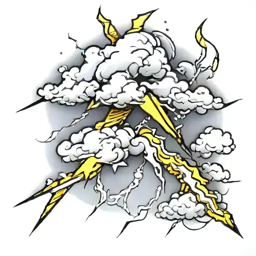 Realistic Lightning Bolt with clouds tattoo design idea
