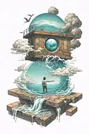 jump off the ledge with both eyes open float away like a whisper in the wind, drowning in the ocean sinking deeper  tattoo design idea