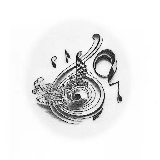 treble and bass clef with 5 notes representing family members tattoo design idea