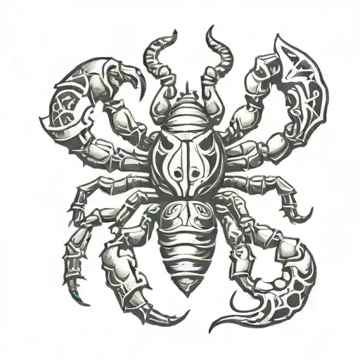 black and white horoscope scorpion with a massive heart tattoo design idea
