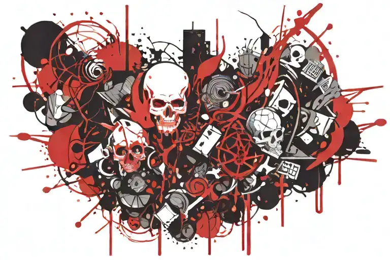 samuri burn village tattoo design idea