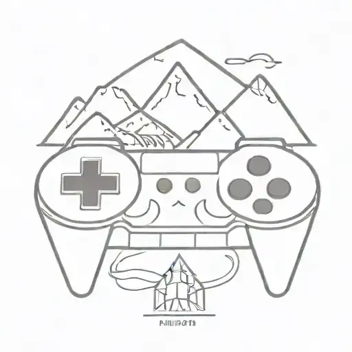 A minimalist tattoo of a controller with a mountain range silhouette inside tattoo design idea