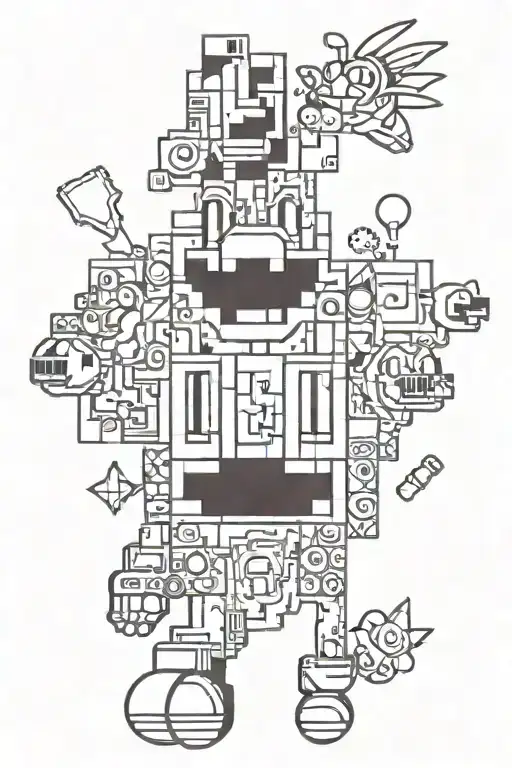 mario, tetris, pac man, pokemon tattoo design idea