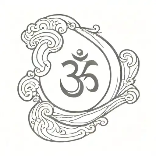 A minimalist design of a serene wave with the Indonesian OM symbol incorporated into the water tattoo design idea