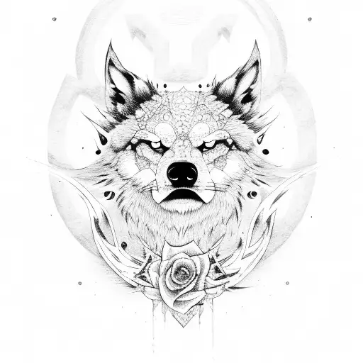 lobo con un cuervo tattoo design idea