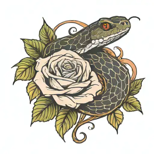 snake and rose tattoo design idea