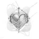 An open lock with wires intertwined, forming the shape of a heart tattoo design idea