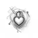 An open lock with wires intertwined, forming the shape of a heart tattoo design idea