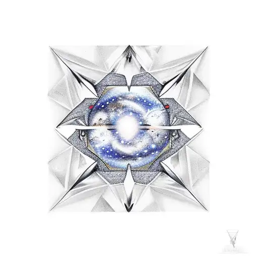 diamond frame with top have being outer space and the bottom half being the inside of the ocean tattoo design idea