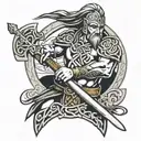 Celtic warrior wielding a sword tattoo design idea
