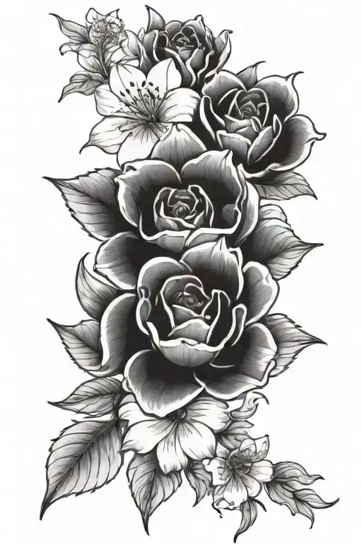 Birth flows Jan mar may july birth flower shoulder to arm tattoo design idea