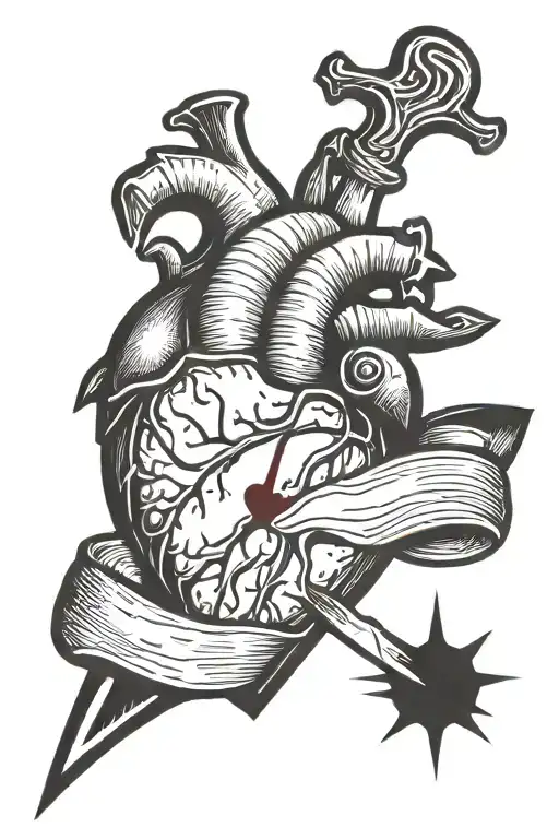 Heart and Knife stabbed into Heart tattoo design idea