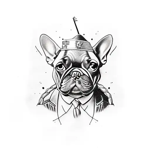 Thrash polka tattoo, drumsticks,  french bulldog, stickman, five-finger tattoo design idea