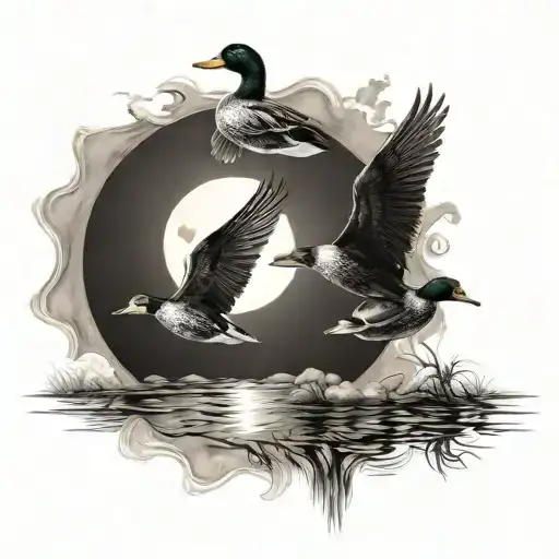 ducks flying towards the sun tattoo design idea